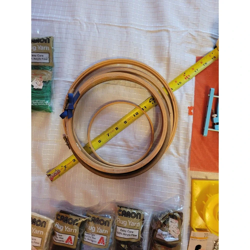 Vintage‎ Needlework Lot Caron Rug Yarn Embroidery Hoops Sayelle Pom Pom Maker